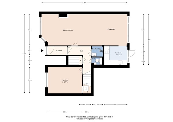 Plattegrond - Hugo de Grootstraat 163, 2613 VS Delft - Begane grond.jpg